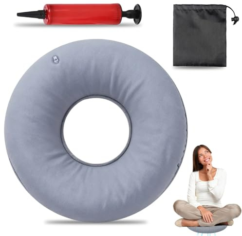 Hämorrhoiden Sitzkissen, Sitzring Nach Op mit Pumpe und Aufnahmebeutel | SteißBeinkissen Aufblasbares Sitzkissen Donut Kissen Sitzkringel für Hämorrhoiden Steißbeinschmerzen (Grau)