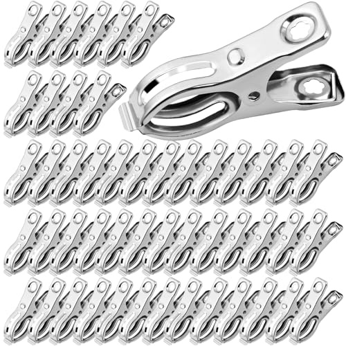 EOGRFW 50 Pack Garden Clips, Edelstahl Gartenklammern, 5.6 X 1.3 Cm | Handtuchklammern, Schwerlast, Winddichte Wäscheklammern for Garten Und Outdoor