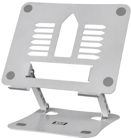Futura Adjustable Laptop Stand, Foldable Laptop Riser for 11–17 Inch | Adjusts from 3–23cm with a 26 x 22cm plate, 10kg capacity, ventilated cooling, non-slip pads and foldable metal design.