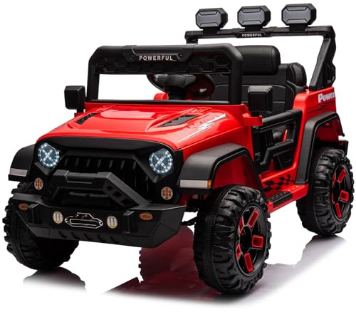 Kids Ride On Car, 12V Battery-Powered Toy Car with Remote Control, 1 Seater Kids Electric Ride on Truck Music Horn LED Lights 4 Spring Suspension Wheels Vehicle Toy for Children (Red)