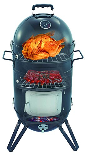 Callow Retail Charcoal Smoker BBQ Grill - Black | Premium & Portable 3 in 1 Outdoor Steel & Carbon Garden Barbecue & Griller | BBQ Smoker Rack, Cooking Grate, Hanging Rack, Hooks, Thermometer & Cover
