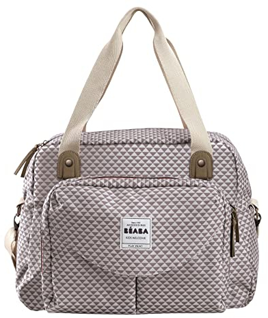 Béaba – Wickeltasche Genève II – Modulierbar, vielfältige Staumöglichkeiten – Vordertasche, Wickelunterlage – Isolierfach für Babynahrung, Befestigung für Kinderwagen – graumeliert
