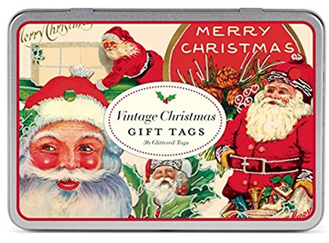 Cavallini & Co. Vintage Christmas Glitter Gift Tags in a Tin - Assorted (Pack of 36)