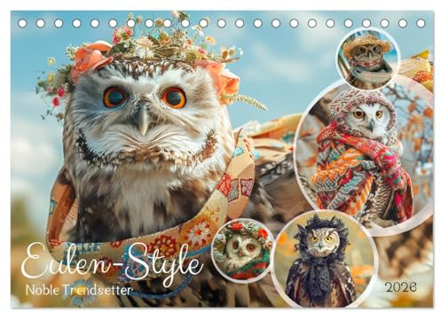 Eulen-Style. Noble Trendsetter (Tischkalender 2026 DIN A5 quer), CALVENDO Monatskalender: Ein Jahr voll federleichter Eulen-Noblesse und Eleganz (CALVENDO Tiere)