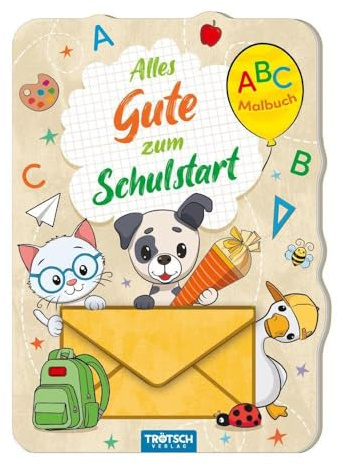 TRÖTSCH - ABC-Malbuch mit Mini-Umschlag Zum Schulstart Tierfreunde : Ausmalen und Lernen für Kinder ab 6 Jahren: Ausmalbuch für die Grundschule und Einschulung Geldumschlag