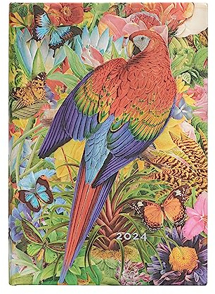 Paperblanks 12-Monatskalender 2024 Tropischer Garten | Horizontal | Midi (130 × 180 mm)