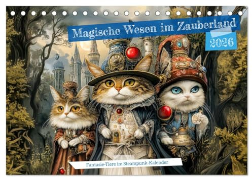 Magische Wesen im Zauberland - Fantasie-Tiere im Steampunk-Kalender (Tischkalender 2026 DIN A5 quer), CALVENDO Monatskalender: Steampunk-Charme trifft Märchenzauber (CALVENDO Tiere)