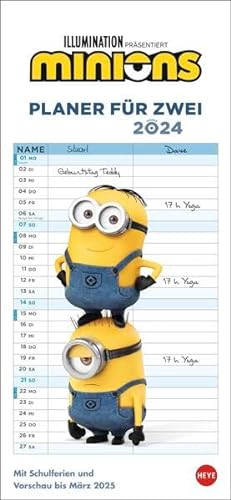 Minions Planer für zwei 2024. Kalender mit den kleinen gelben Chaos-Charakteren aus den Filmen. Partnerplaner 2024, ein absoluter Hingucker und praktischer Überblick über alle wichtigen Termine.