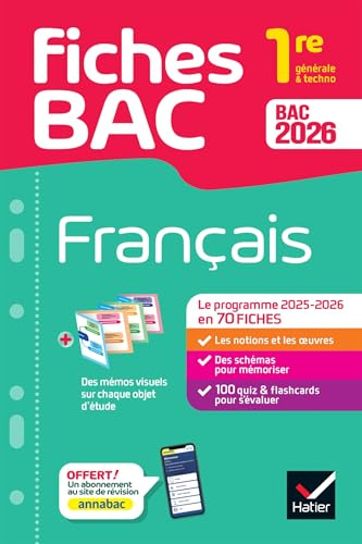 Fiches bac - Français 1re générale & techno Bac 2026: avec les oeuvres au programme 2025-2026