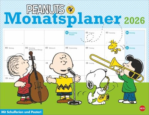 Peanuts Monatsplaner 2026: Praktischer Wandplaner mit den bekannten Peanuts-Comics. Kultiger Wandkalender zum Eintragen. Terminkalender mit lustigen Bildergeschichten. (Peanuts Kalender Heye)