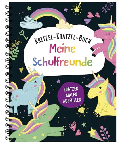 Kritzel-Kratzel-Buch Meine Schulfreunde (Einhörner): Kratzen Malen Ausfüllen I Mit Bambus-Stick