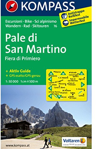 Pale di San Martino - Fiera di Primiero: Wanderkarte mit Kurzführer, Radrouten und alpinen Skirouten. GPS-genau. Dt. /Ital. 1:50000 (KOMPASS Wanderkarte, Band 76)