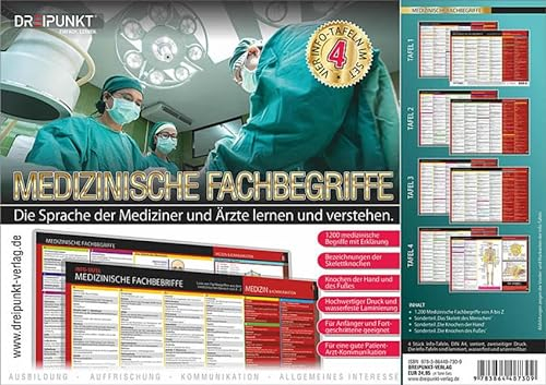 Info-Tafel-Set Medizinische Fachbegriffe: Die Sprache der Mediziner und Ärzte lernen und verstehen: Liste von Fachbegriffen aus dem medizinischen Bereich von A - Z. Vier Info-Tafeln im Set.