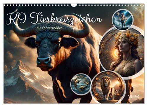 KI Tierkreiszeichen (Wandkalender 2026 DIN A3 quer), CALVENDO Monatskalender: KI unterstützer Tierkreiszeichen-Geburtstagskalender (CALVENDO Kunst)