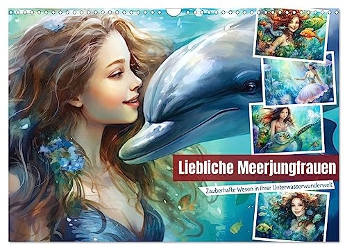 Liebliche Meerjungfrauen (Wandkalender 2026 DIN A3 quer), CALVENDO Monatskalender: Zauberhafte Wesen in ihrer Unterwasserwunderwelt (CALVENDO Spass)