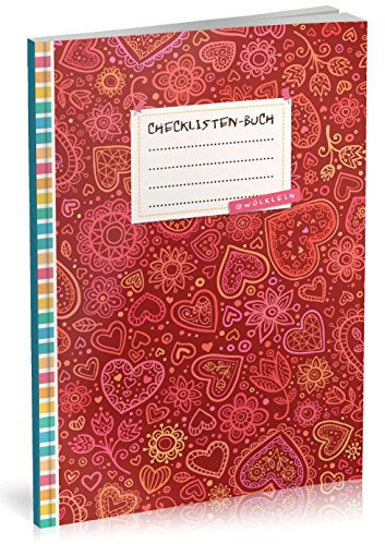 Checklisten-Buch: To Do Listen Planer | Ca. A5 Softcover | 70+ Seiten mit Titel, Datum & Register | Perfekt für Aufgaben zum Abhaken, Bucket Listen, Reiseplaner uvm. | Motiv „Rote Herzen“