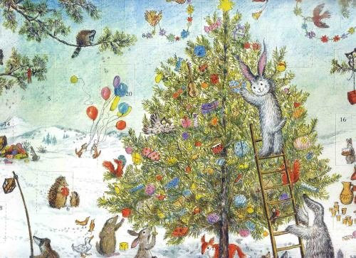 Adventskalender, Hase Hannes Weihnacht: Mit transparenten Motiven u. Glitzerstaub.