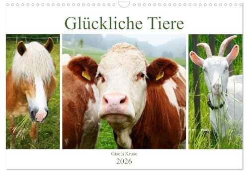 Glückliche Tiere (Wandkalender 2026 DIN A3 quer), CALVENDO Monatskalender: Bauernhoftiere in ihrer Welt (CALVENDO Tiere)