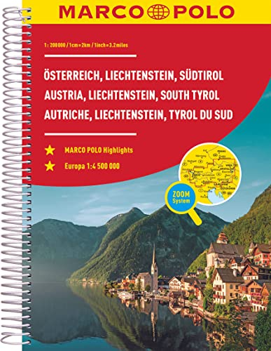 MARCO POLO Reiseatlas Österreich, Liechtenstein, Südtirol 1:200.000: Straßenatlas und Autoatlas mit Europa in 1:4,5 Mio. Spiralbindung