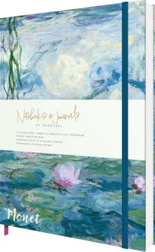 Carousel Worldwide Monet A5 Hardback Notebook – 170+ Numbered Lined Pages, Elastic Closure & Ribbon Bookmark, FSC-Certified Ivory Paper, Journal for Work, School & Office
