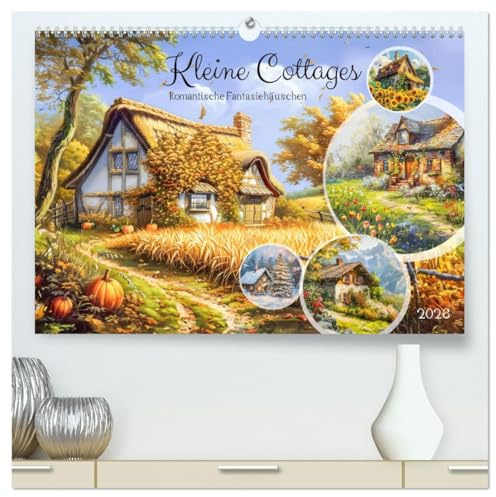 Kleine Cottages - Romantische Fantasiehäuschen (hochwertiger Premium Wandkalender 2026 DIN A2 quer), Kunstdruck in Hochglanz: Eine Welt voller zauberhafter Cottage-Idylle (CALVENDO Orte)