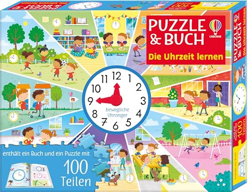 Puzzle & Buch: Die Uhrzeit lernen: enthält ein Sachbuch mit vielen Fakten und ein Puzzle mit 100 Teilen mit bewglichen Zeigern – für Kinder ab 6 Jahren