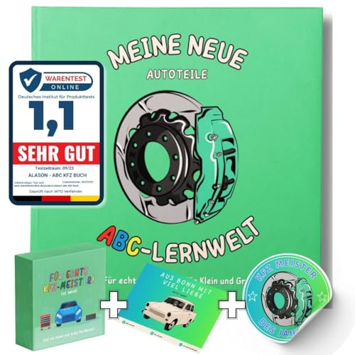 - VERGLEICHSSIEGER - ABC-KINDERBUCH-SET Autoteile - Geschenkbox [Von Logopäden empfohlen] + Grußkarte mit Motiv & Stickern [FSC-zertifiziert] - Perfektes Weihnachtsgeschenk für Kinder & Erwachsene