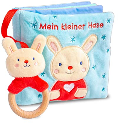 Mein liebstes Kuschelbuch mit echtem Holzbeißring. Mein kleiner Hase: Stoffbuch mit Beißring aus Holz, Rassel und Knisterseite ab 6 Monaten