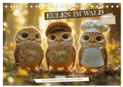 Eulen im Wald - Die geheimen Jobs und Aufgaben (Tischkalender 2026 DIN A5 quer), CALVENDO Monatskalender: Erlebe Eulen von ihrer spaßigsten Seite, ... Aufgaben erfüllen (CALVENDO Tiere)