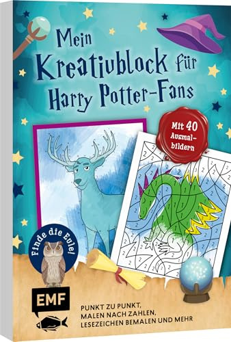 Mein magischer Kreativblock für Harry Potter-Fans – Finde die Eule!: 40 x Ausmalspaß, Punkt zu Punkt, Malen nach Zahlen und mehr