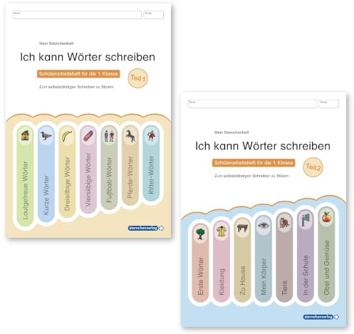Ich kann Wörter schreiben Teil 1 und 2 im Set: Meine Sternchenhefte - 2 Schülerarbeitshefte für die 1. Klasse zum selbstständigen schreiben zu Bildern