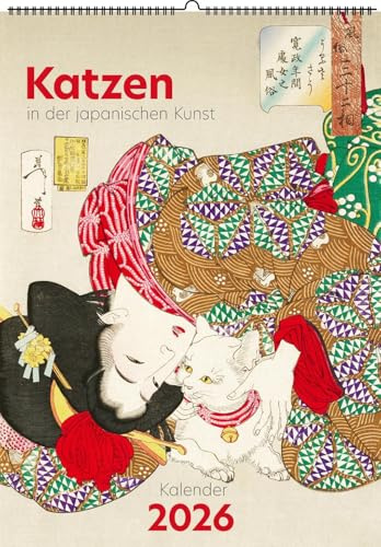 Katzen in der japanischen Kunst. Wandkalender 2026: Zeichnungen und Farbholzschnitte von Utagawa Hiroshige u. a.