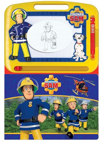 Feuerwehrmann Sam Zur Rettung Lern- und Zaubertafel – Lernmaterialien für Kinder, 22-seitiges Pappbilderbuch, 1 Magnetische Zeichentafel, 1 Magnetstift