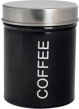 Harbour Housewares Metal Coffee Storage Canister - Black - 1x Round Retro Food Storage Canister Coffee Caddy Food Preservation Container Tin with Airtight Fit Lid for Kitchen Organisation & Home Décor