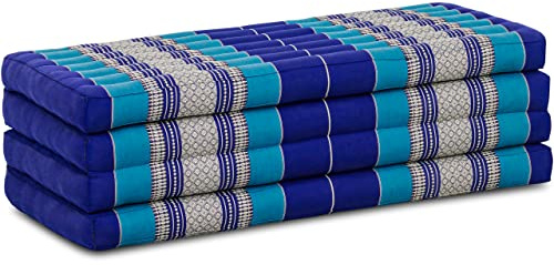 livasia Nachhaltige Klappmatratze aus Kapok - 200x110x8cm - breite Gästematratze, Faltbare Matratze, ökologische Yogamatte, klappbares Gästebett, Liege für Garten und Balkon (Blau)
