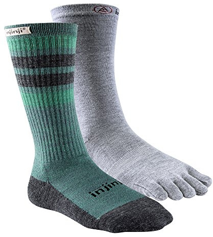 Injinji Hiker & Liner Combo MidWeight Merino NuWool CREW FIT Toe Socks (Moss & Heather Grey) S/M