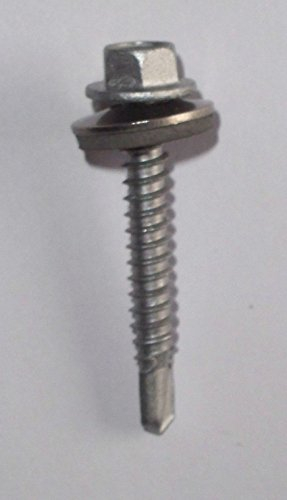 100 Bohrschrauben Edelstahl V2A Bi/Bimetall 5,5 x 38 mm mit 16 mm Dichtscheiben Bohrleistung 1,5-5,0 mm auch in Stahlblech, Fassadenbohrschrauben rostfrei für Trapezbleche
