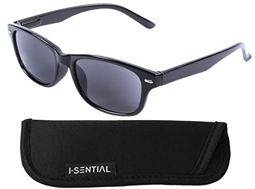 I-Sential Black Reading Sunglasses Tinted Sun Readers Flex Temples UV400 Tinted Smoke Black Lens Mens Womens Retro Classic Glasses & Case +2.75