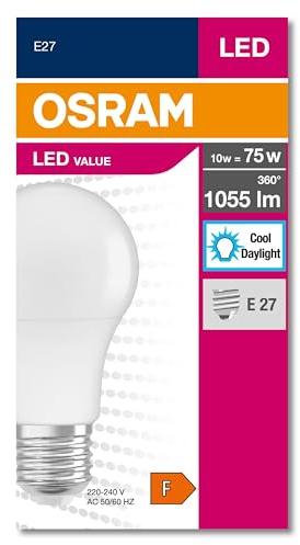 OSRAM LED Star Value Classic A75 LED Bulb for E27 Socket, Incandescent Bulb Shape, FR, 1055 lumens, Cold White (6500K), Replacement for Conventional 75W Incandescent Bulbs, Non-dimmable