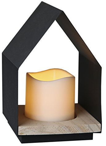 Star 062 – 90 Home Laterne mit LED Kerze Metall/Holz Schwarz 12 x 18 cm