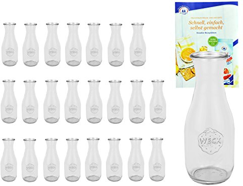 MamboCat 24er Set Weck Gläser 530ml 1/2 Liter Saftflasche inkl. Gelierzauber Rezeptheft I Original Weck Glasflasche I Einweckflaschen für Säfte Saucen Öle UVM I Weck Flaschen ohne Deckel