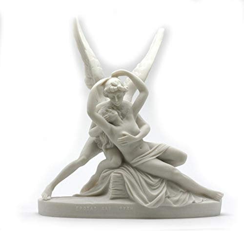 Amor & Psyche Alabaster Statue Gott Eros Nude Love & Soul Skulptur erotische Kunst