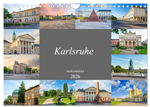 Karlsruhe Impressionen (Wandkalender 2026 DIN A4 quer), CALVENDO Monatskalender: Die Stadt Karlsruhe festgehalten auf zwölf wunderschönen Bildern (CALVENDO Orte)