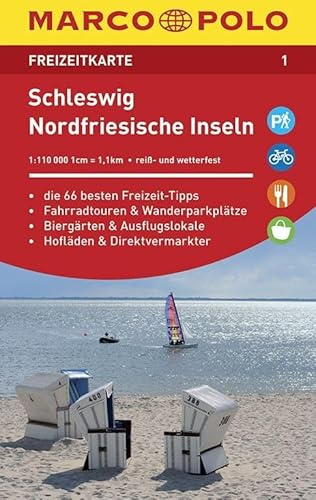 MARCO POLO Freizeitkarte Schleswig, Nordfriesische Inseln 1:110 000: Die 66 besten Freizeit-Tipps. Die Fahrradtouren & Wanderparkplätze. Biergärten & Ausflugslokale, Hofläden & Direktvermarkter