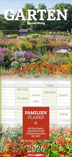 Garten Familienplaner 2026: Großer Foto-Terminkalender mit 5 Spalten für Familien. Schöner Familien-Wandkalender 2026 mit idyllischen Garten-Fotografien. 22 x 48 cm (Familienplaner Weingarten)
