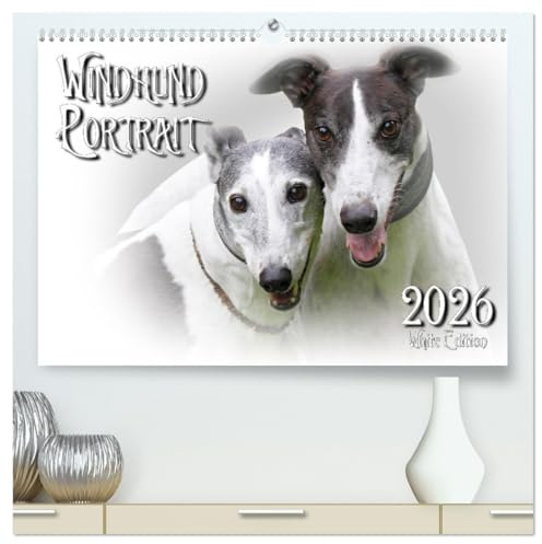 Windhund Portrait 2026 White Edition (hochwertiger Premium Wandkalender 2026 DIN A2 quer), Kunstdruck in Hochglanz: Fotokalender mit Windhunden (CALVENDO Tiere)