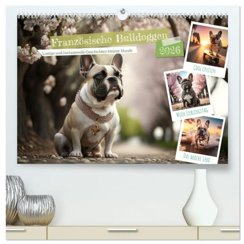 Französische Bulldoggen (hochwertiger Premium Wandkalender 2026 DIN A2 quer), Kunstdruck in Hochglanz: Die französische Bulldogge ist eine kleine bis ... und muskolösen Körperbau. (CALVENDO Tiere)