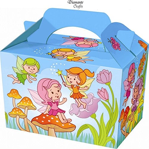 Diamante Crafts 10 Party Boxes -Themed Character Cardboard Lunch Food Loot Treat Box - 20 Design (Fairy - 10 Boxes)