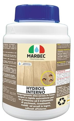 MARBEC HYDROIL INTERNO 1KG Olio impregnante per legno interno grezzo in base acqua a rapida essiccazione. Ideale per il trattamento fai da te di pavimenti, arredi e serramenti.