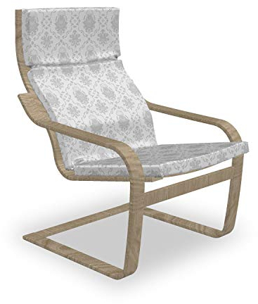 ABAKUHAUS Grau Poäng Sessel Polster, Damast Victorian Bohemian, Sitzkissen mit Stuhlkissen mit Hakenschlaufe und Reißverschluss, Grau